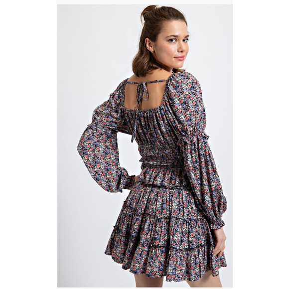 Easel Matching Floral Printed Top and Mini Skirt Set Blueberry L - Picture 2 of 2